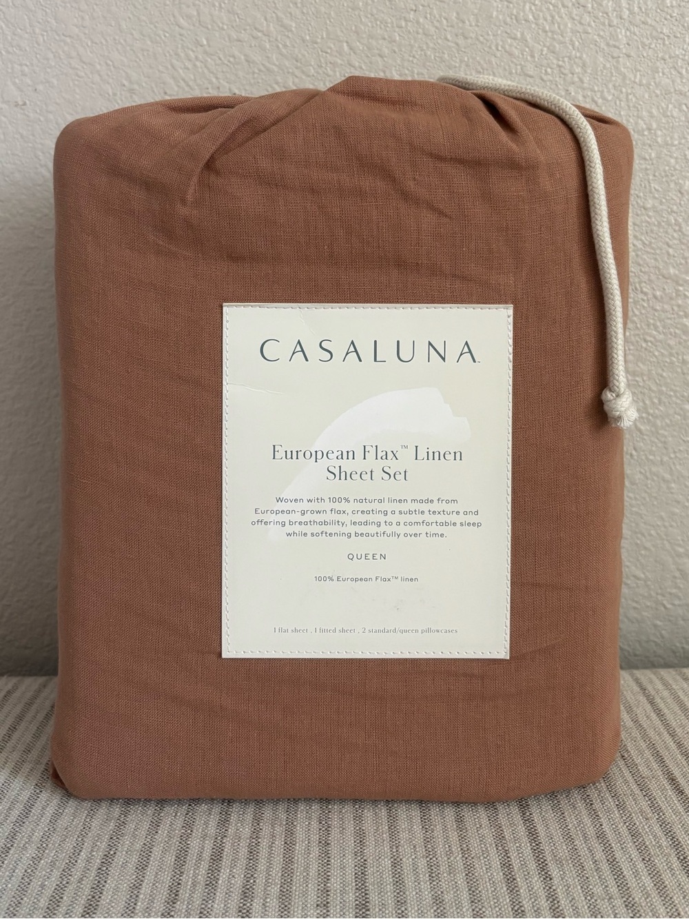 NWT Queen 100% Linen Sheet Set Adobe Clay - Casaluna